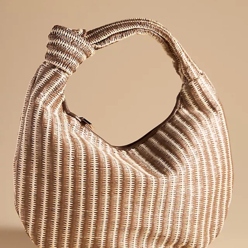 Anthropologie BRIGITTE Satchel Melie Bianco Brown RAFFIA Edition understated NWT